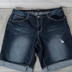 Cato Distressed Blue‎ Denim Jean Shorts Rolled Cuff Hem Embellished Pockets 18W